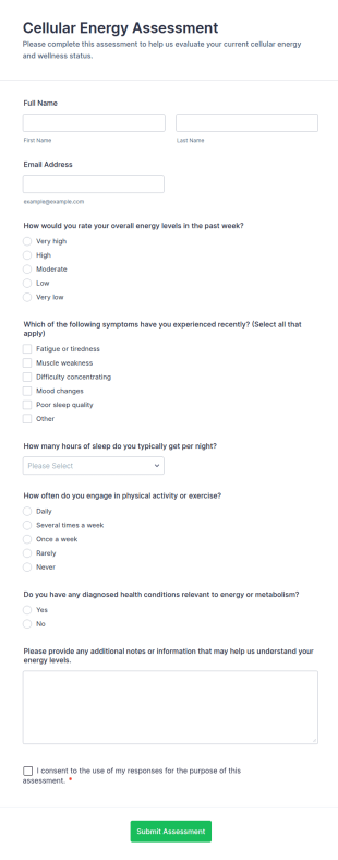 Cellular Energy Assessment Form Template
