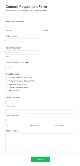 Cement Requisition Form Template