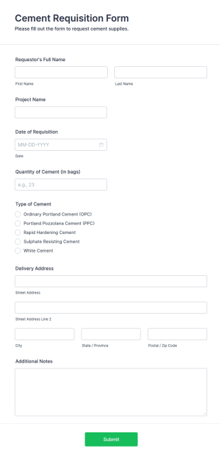 Cement Requisition Form Template