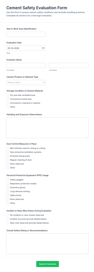 Cement Safety Evaluation Form Template