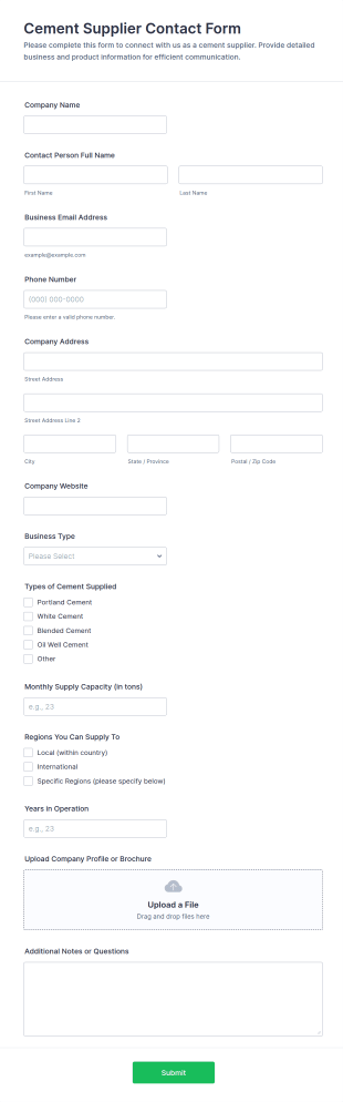 Cement Supplier Contact Form Template