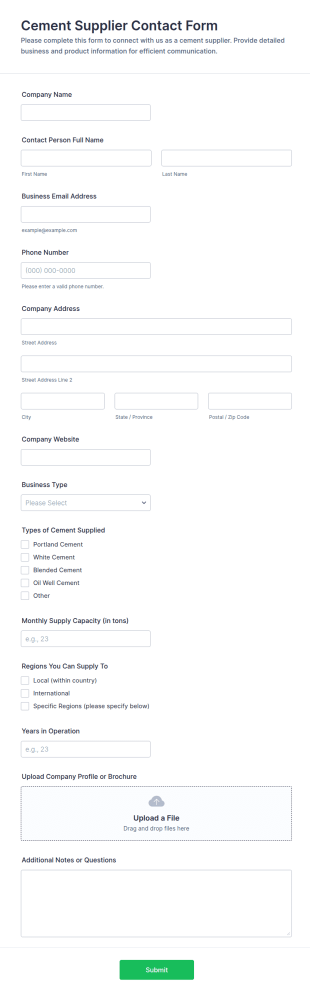 Cement Supplier Contact Form Template