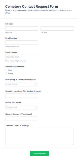 Cemetery Contact Request Form Template