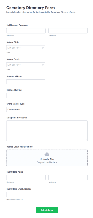 Cemetery Directory Form Template