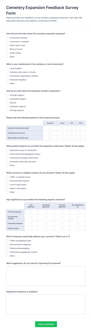Cemetery Expansion Feedback Survey Form Template