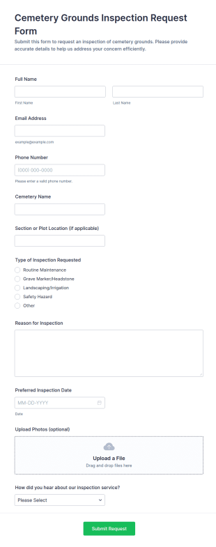 Cemetery Grounds Inspection Request Form Template