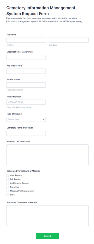 Cemetery Information Management System Request Form Template