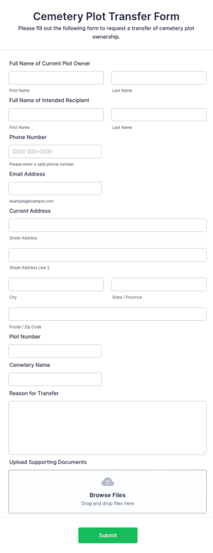 Cemetery Plot Transfer Form Template