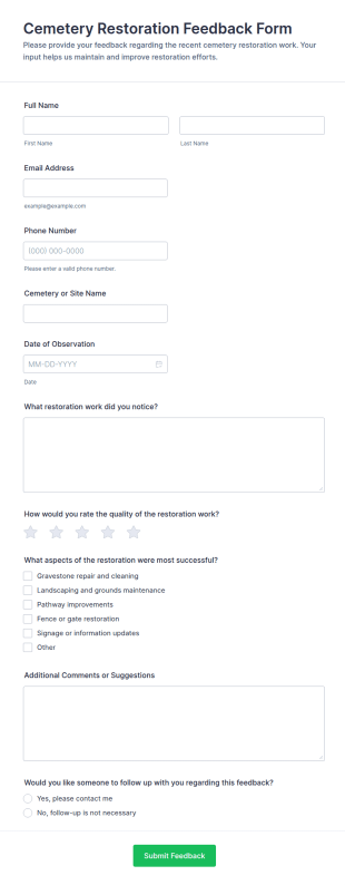 Cemetery Restoration Feedback Form Template
