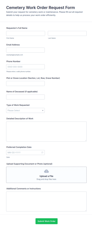 Cemetery Work Order Request Form Template