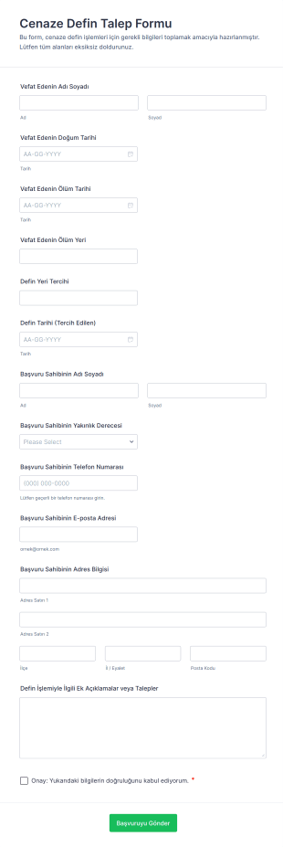 Cenaze Defin Talep Form Şablonu