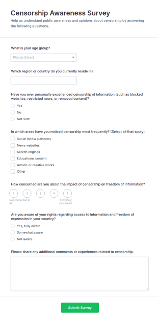 Censorship Awareness Survey Form Template