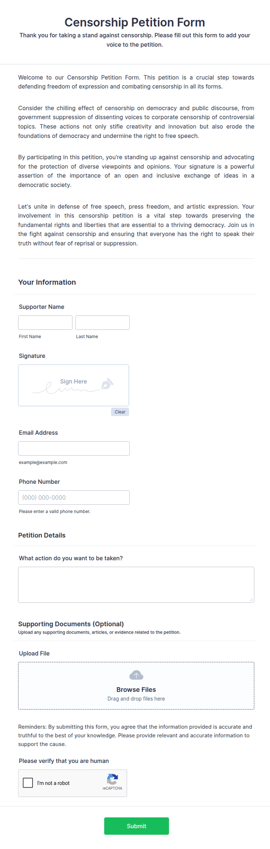 Censorship Petition Form Template | Jotform
