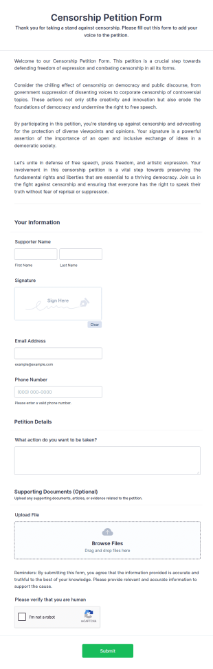 Censorship Petition Form Template