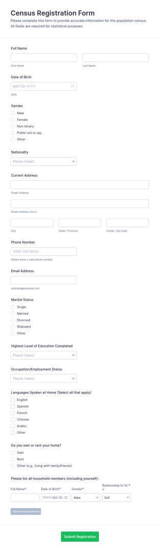 Census Registration Form Template