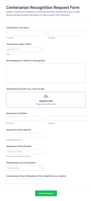 Centenarian Recognition Request Form Template