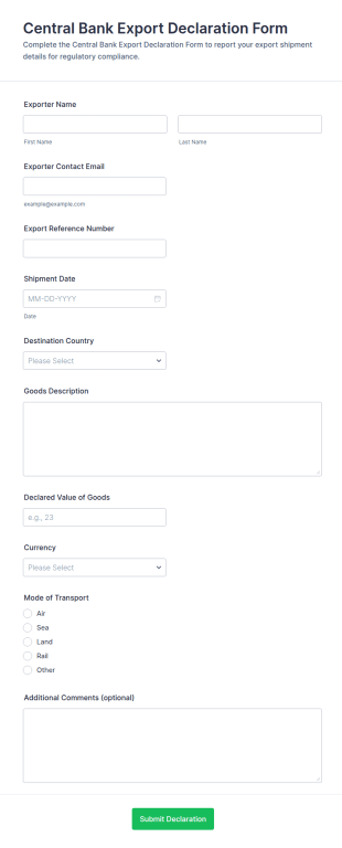Central Bank Export Declaration Form Template