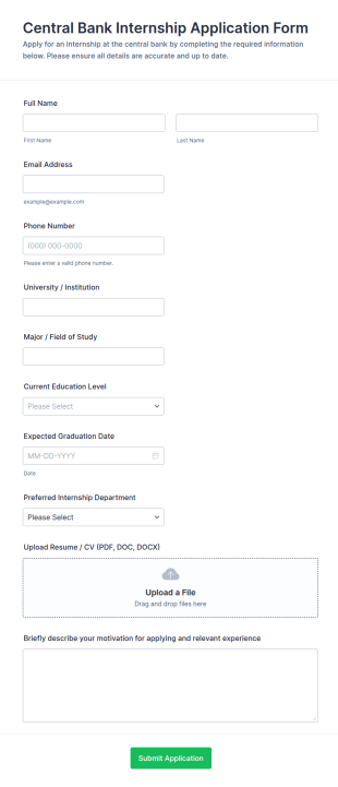 Central Bank Internship Application Form Template