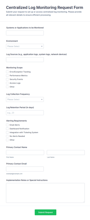 Centralized Log Monitoring Request Form Template