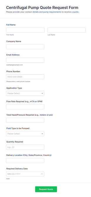Centrifugal Pump Quote Request Form Template