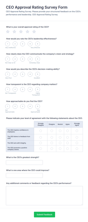 CEO Approval Rating Survey Form Template