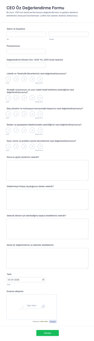 CEO Öz Değerlendirme Form Şablonu