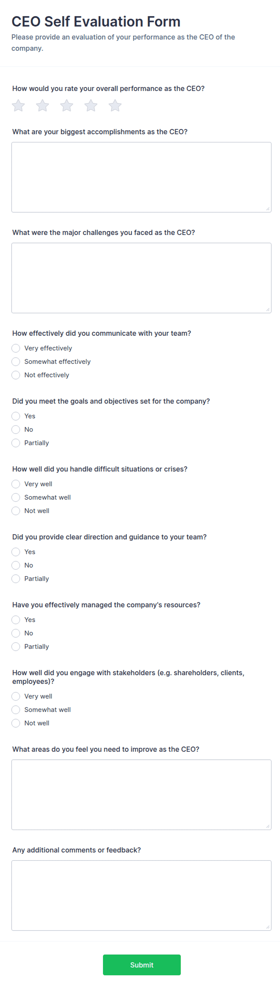 CEO Self Evaluation Form Template Jotform