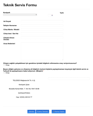 Cep Telefonu Teknik Servis Form Şablonu