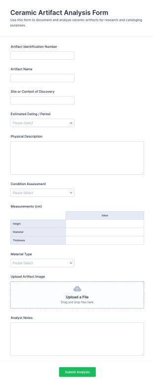 Ceramic Artifact Analysis Form Template