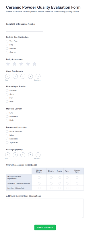 Ceramic Powder Quality Evaluation Form Template