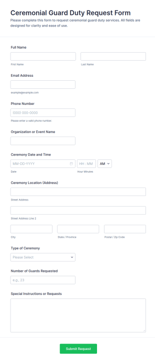 Ceremonial Guard Duty Request Form Template