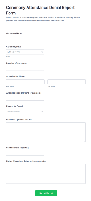 Ceremony Attendance Denial Report Form Template
