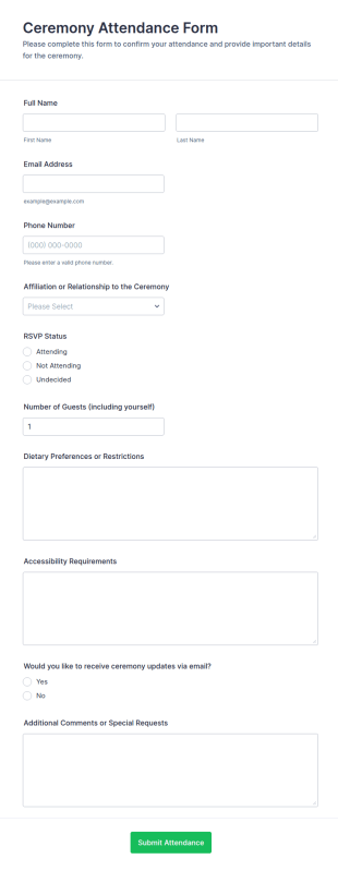 Ceremony Attendance Form Template