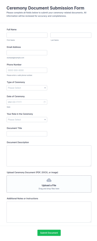 Ceremony Document Submission Form Template