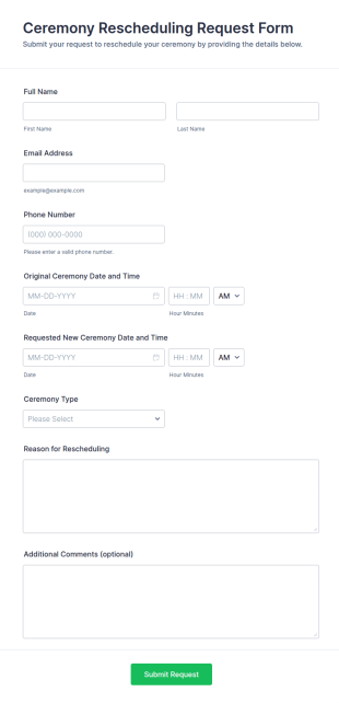 Ceremony Rescheduling Request Form Template