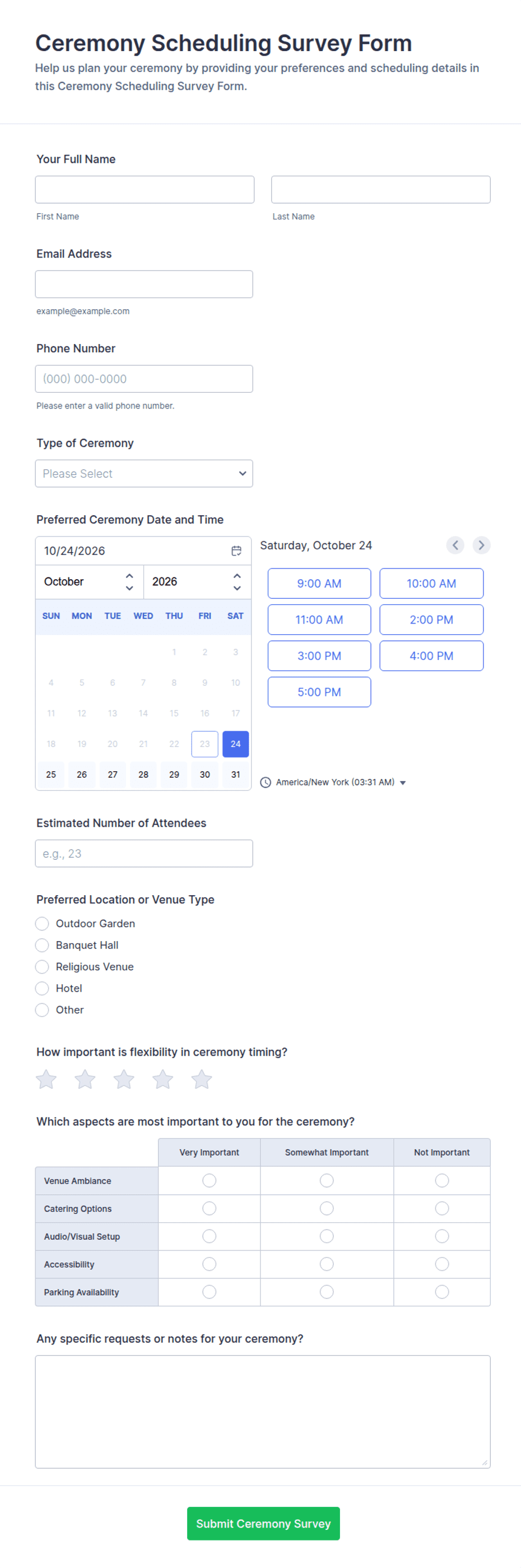 Ceremony Scheduling Survey Form Template | Jotform