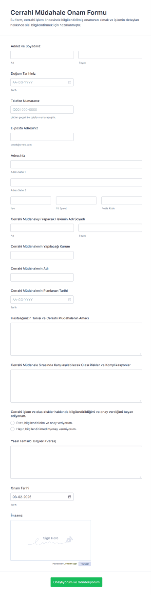 Cerrahi Müdahale Onam Form Şablonu