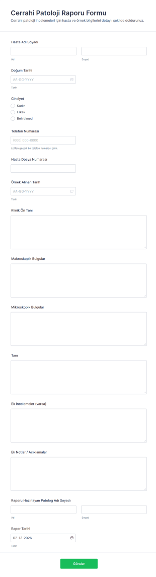 Cerrahi Patoloji Raporu Form Şablonu