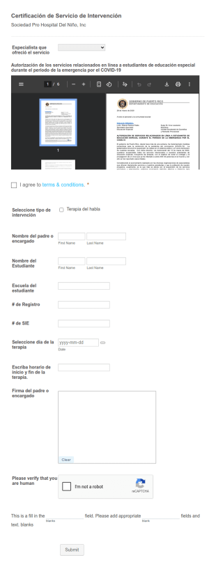 Certificación De Servicio De Intervención