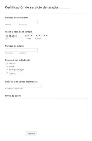 Certificación De Servicio De Terapia ______ Form Template