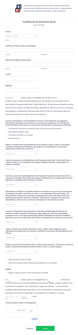 Certificación Entrevista Inicial EHS Form Template
