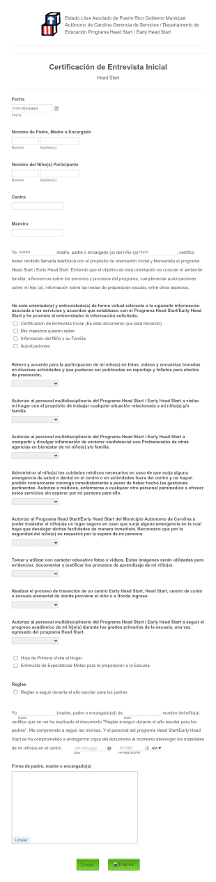 Certificación Entrevista Inicial HS Form Template