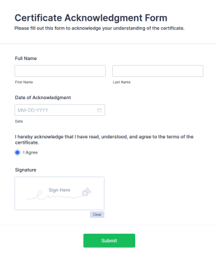 Certificate Acknowledgment Form Template