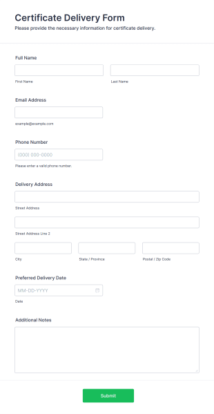 Certificate Delivery Form Template