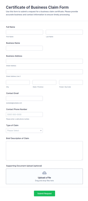Certificate Of Business Claim Form Template