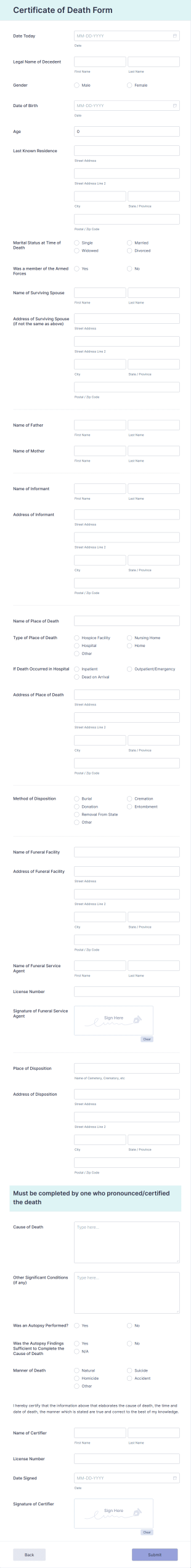 Death Certificate Template Form Template