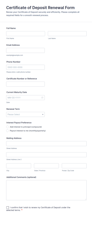 Certificate Of Deposit Renewal Form Template