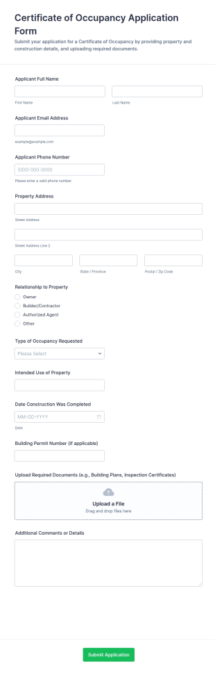 Certificate Of Occupancy Application Form Template