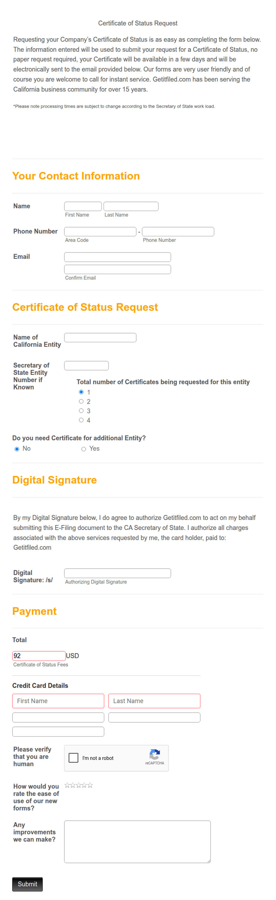 Current Status Form Certificate of Status Form Template | Jotform