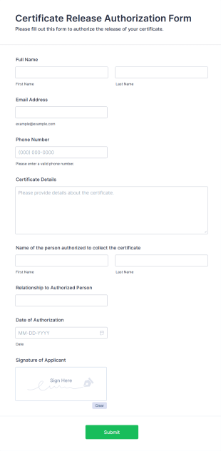 Certificate Release Authorization Form Template